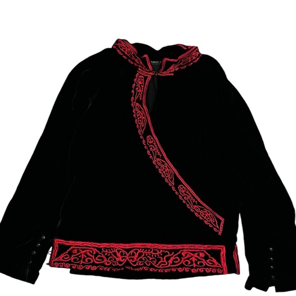 Vintage 100%Silk Asian Collared Long Sleeve Black Velvet Blouse Top Size Medium - Picture 1 of 5